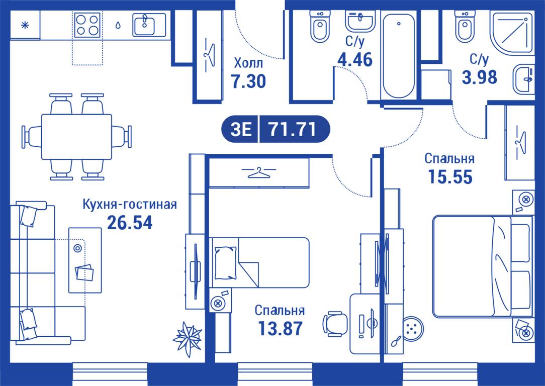 1-BD Apartment Sale, 71.3 sq. m. at iLove, улица Бочкова, 11А, Москва, Россия #1