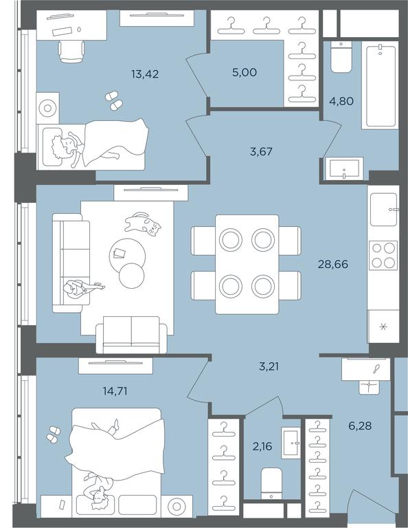 1-BD Apartment Sale, 82.3 sq. m. at Headliner, Shmitovsky Drive, 39, Moscow, Russia #2