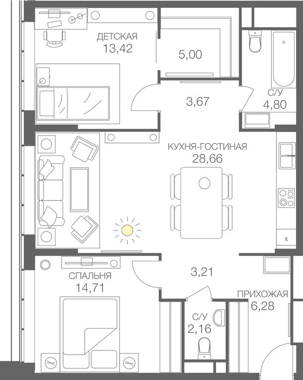 1-BD Apartment Sale, 82.3 sq. m. at Headliner, Shmitovsky Drive, 39, Moscow, Russia #1