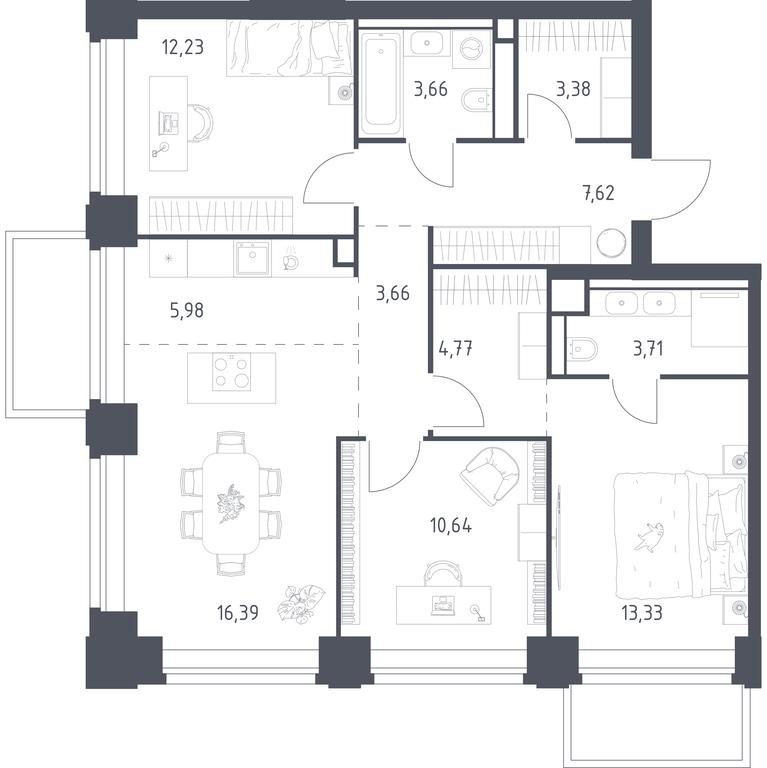 2-BD Apartment Sale, 85.37平方米 at Nova, Bratyev Fonchenko Street, вл21, Moscow, Russia #2 2-BD Apartment Sale, 85.37平方米 at Nova, Bratyev Fonchenko Street, вл21, Moscow, Russia #2