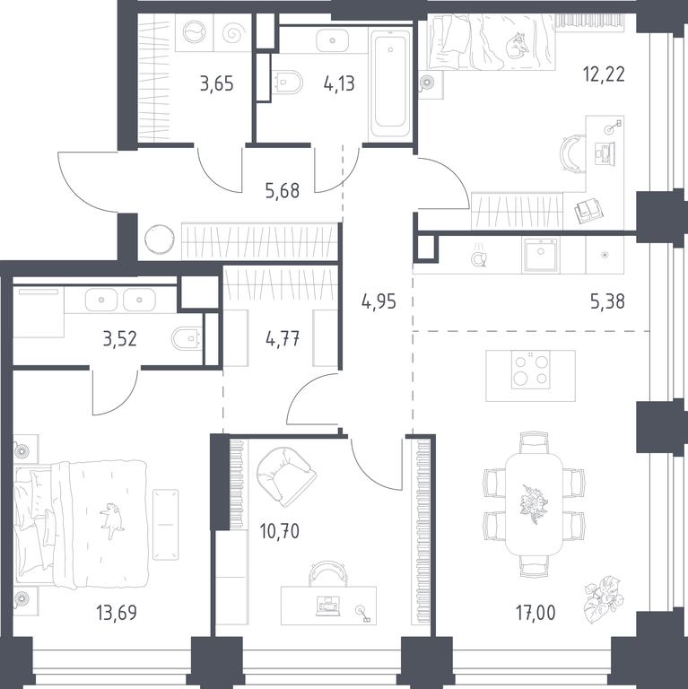 2-BD Apartment Sale, 85.69平方米 at Nova, Bratyev Fonchenko Street, вл21, Moscow, Russia #2 2-BD Apartment Sale, 85.69平方米 at Nova, Bratyev Fonchenko Street, вл21, Moscow, Russia #2