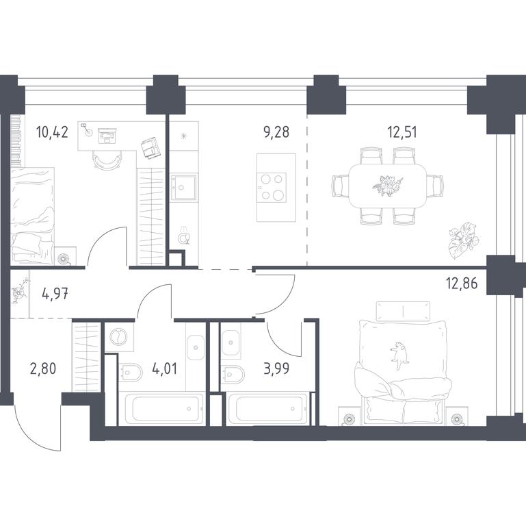 1-BD Apartment Sale, 60.84 sq. m. at Nova, Bratyev Fonchenko Street, вл21, Moscow, Russia #1 1-BD Apartment Sale, 60.84 sq. m. at Nova, Bratyev Fonchenko Street, вл21, Moscow, Russia #1