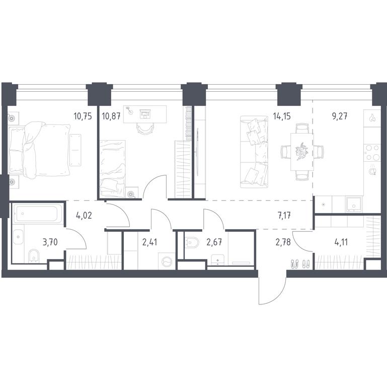 1-BD Apartment Sale, 71.9 sq. m. at Nova, Bratyev Fonchenko Street, вл21, Moscow, Russia #1