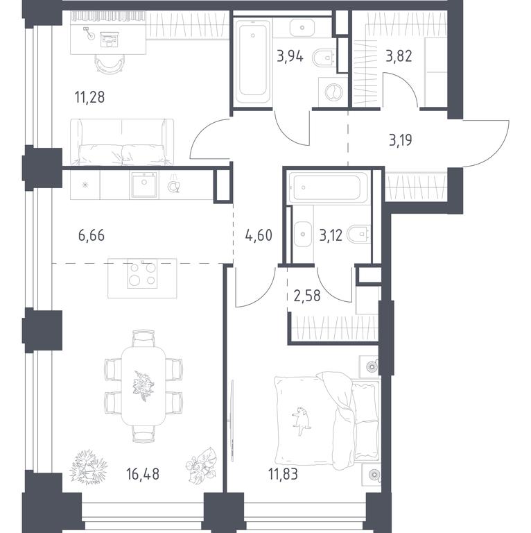 1-BD Apartment Sale, 67.5 sq. m. at Nova, Bratyev Fonchenko Street, вл21, Moscow, Russia #1 1-BD Apartment Sale, 67.5 sq. m. at Nova, Bratyev Fonchenko Street, вл21, Moscow, Russia #1