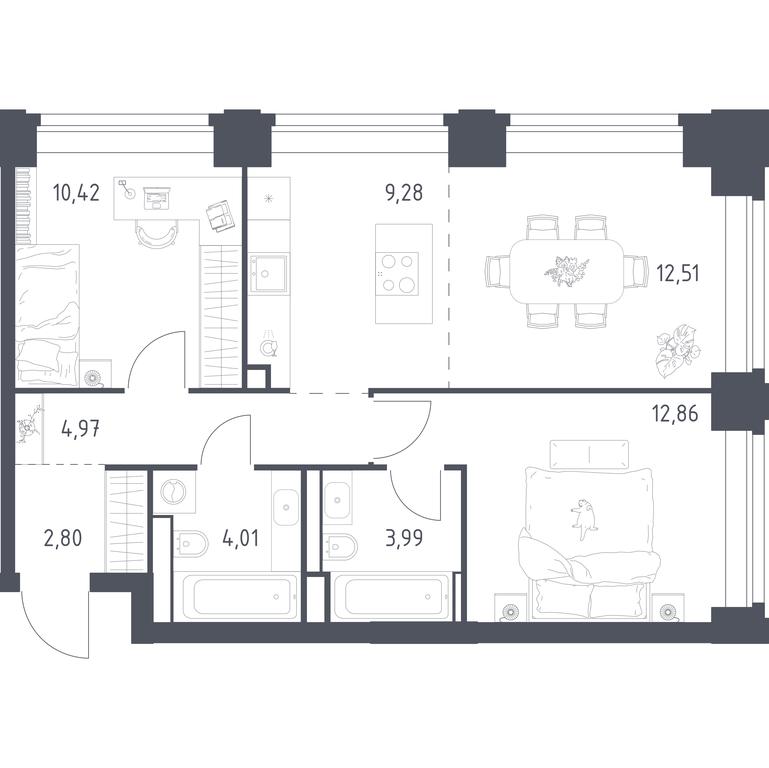 1-BD Apartment Sale, 60.84 sq. m. at Nova, Bratyev Fonchenko Street, вл21, Moscow, Russia #1 1-BD Apartment Sale, 60.84 sq. m. at Nova, Bratyev Fonchenko Street, вл21, Moscow, Russia #1