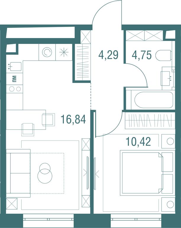 1-BD Apartment Sale, 36.3平方米 at Odinburg, Severnaya Street, 11, Odintsovo, Moscow Region, Russia #1