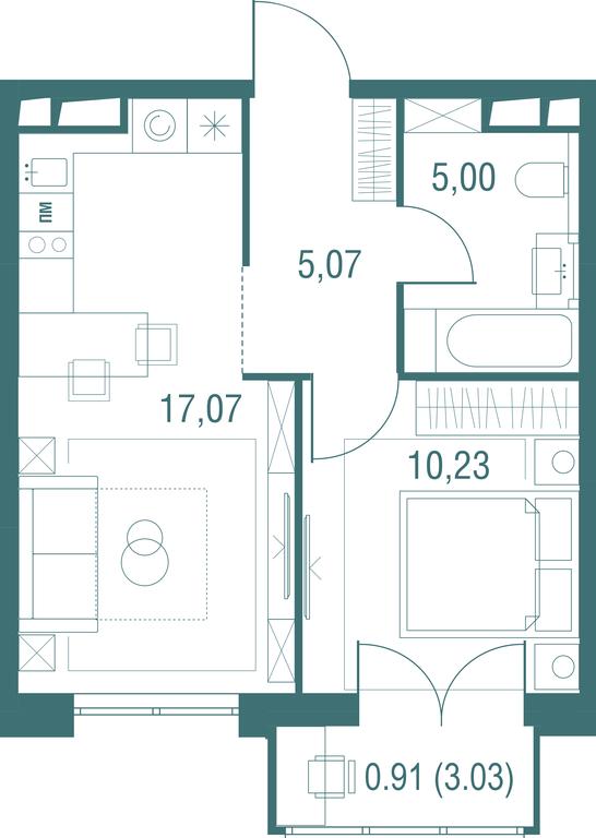 1-BD Apartment Sale, 38.28平方米 at Odinburg, Severnaya Street, 11, Odintsovo, Moscow Region, Russia #1