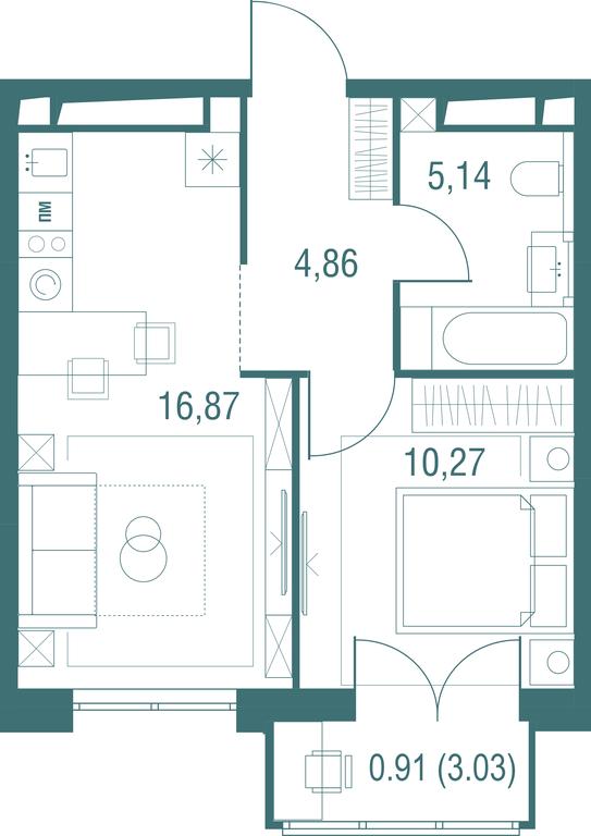 1-BD Apartment Sale, 38.05平方米 at Odinburg, Severnaya Street, 11, Odintsovo, Moscow Region, Russia #1