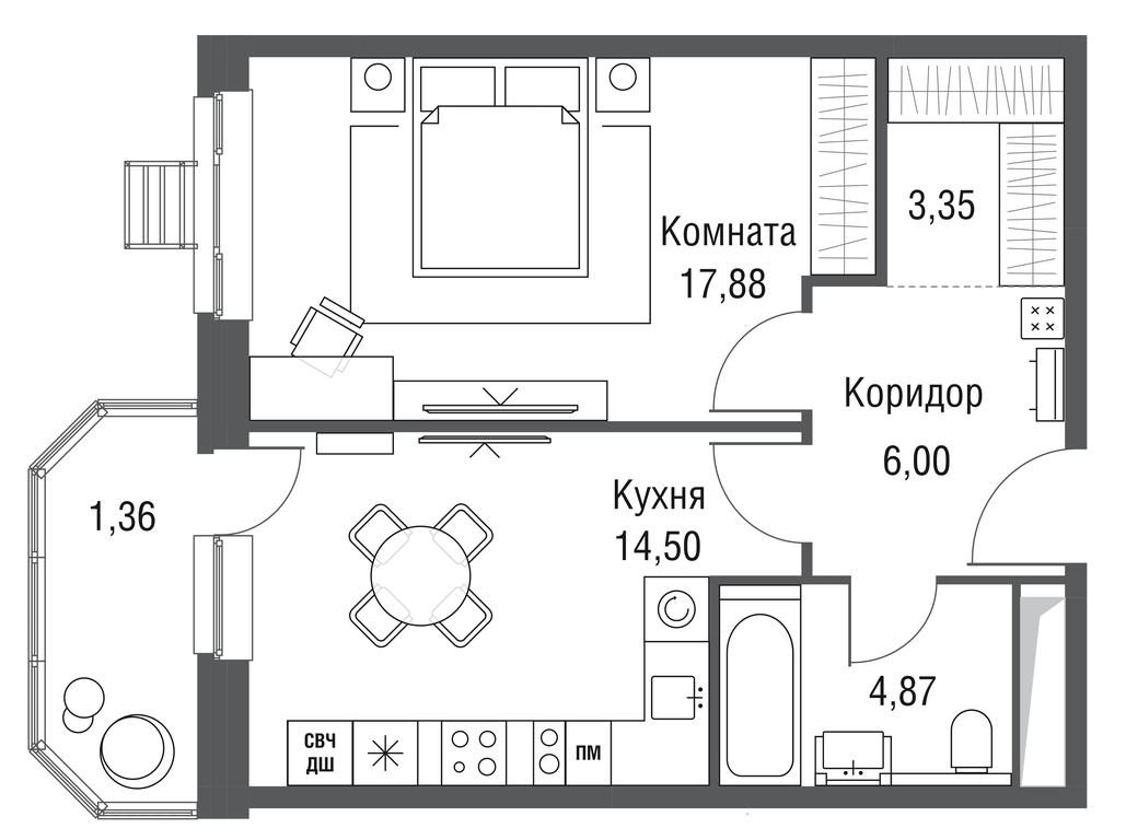 1-BD Apartment Sale, 47.96平方米 at Odinburg, Severnaya Street, 11, Odintsovo, Moscow Region, Russia #2 1-BD Apartment Sale, 47.96平方米 at Odinburg, Severnaya Street, 11, Odintsovo, Moscow Region, Russia #2