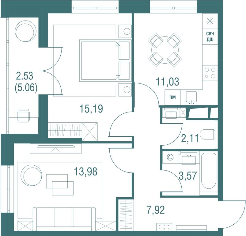 2-BD Apartment Sale, 56.33平方米 at Odinburg, Severnaya Street, 11, Odintsovo, Moscow Region, Russia #1