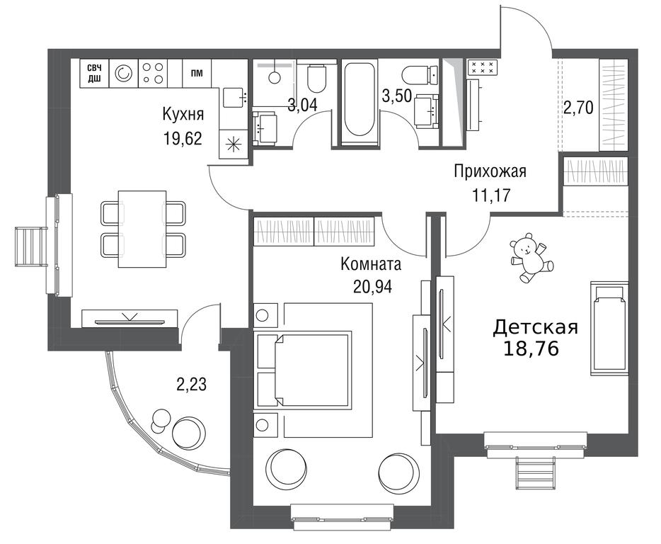 2-BD Apartment Sale, 81.96 sq. m. at Odinburg, Severnaya Street, 11, Odintsovo, Moscow Region, Russia #2