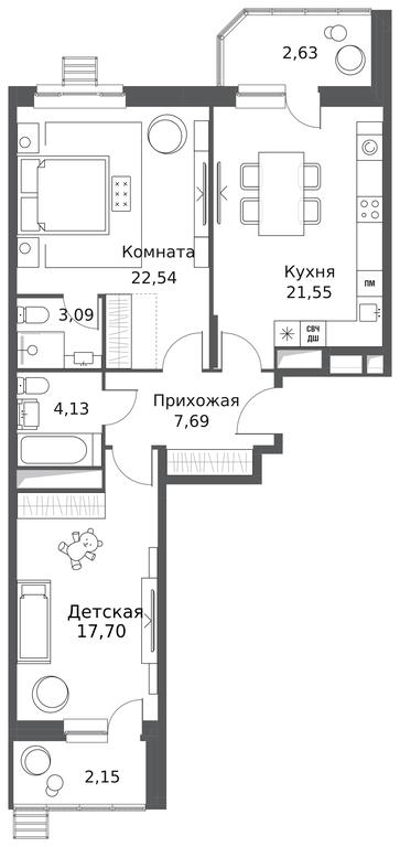2-BD Apartment Sale, 81.48 sq. m. at Odinburg, Severnaya Street, 11, Odintsovo, Moscow Region, Russia #2