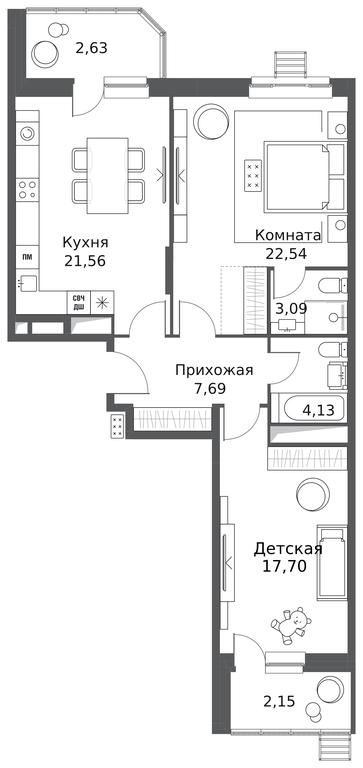 2-BD Apartment Sale, 81.49 sq. m. at Odinburg, Severnaya Street, 11, Odintsovo, Moscow Region, Russia #2