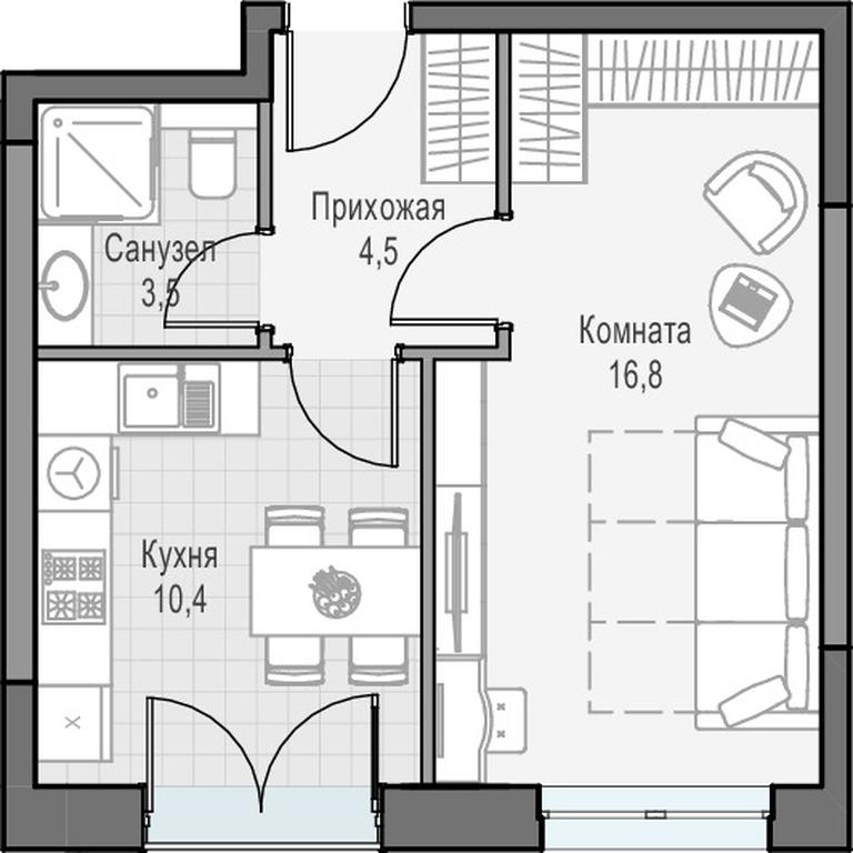 1-BD Apartment Sale, 35.9 sq. m. at Dostizhenie, Akademika Korolyova Street, 21, Moscow, Russia #1