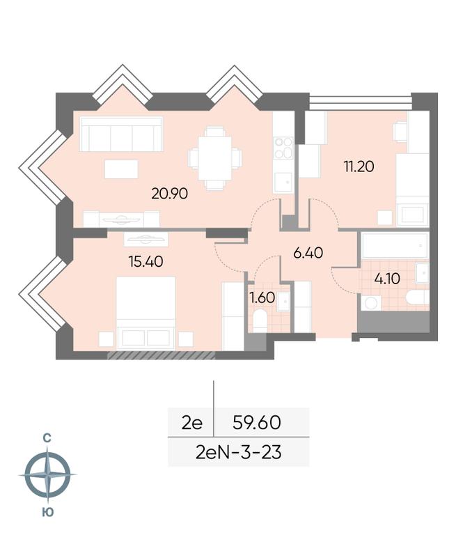 2-BD Apartment Sale, 59.6平方米 at Wave, Borisovskye Prudy Street, 1Б, Moscow, Russia #1 2-BD Apartment Sale, 59.6平方米 at Wave, Borisovskye Prudy Street, 1Б, Moscow, Russia #1