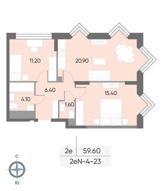 2-BD Apartment Sale, 59.6平方米 at Wave, Borisovskye Prudy Street, 1Б, Moscow, Russia #2 2-BD Apartment Sale, 59.6平方米 at Wave, Borisovskye Prudy Street, 1Б, Moscow, Russia #2