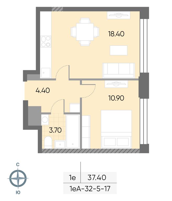 1-BD Apartment Sale, 37.4 sq. m. at Wave, Borisovskye Prudy Street, 1Б, Moscow, Russia #1