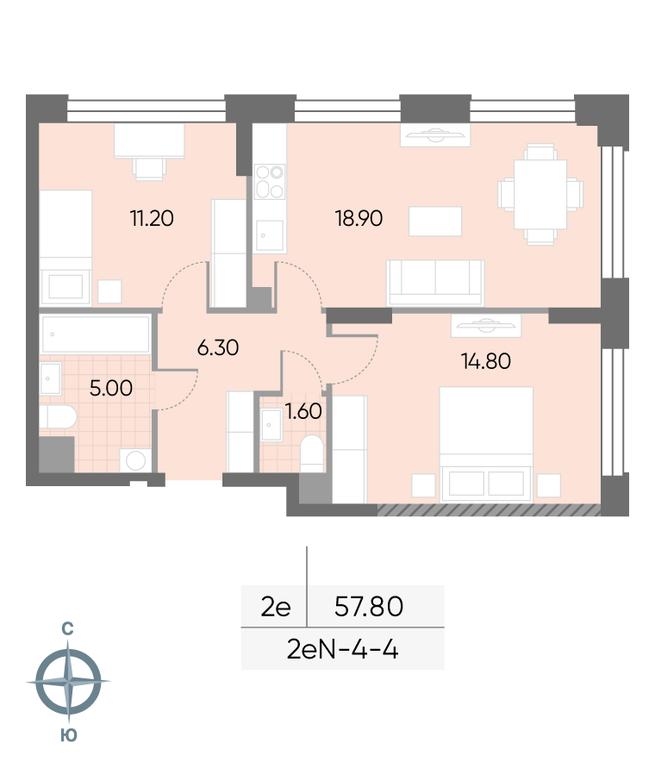 2-BD Apartment Sale, 57.8 sq. m. at Wave, Borisovskye Prudy Street, 1Б, Moscow, Russia #2