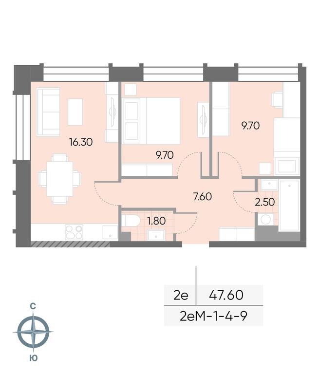 2-BD Apartment Sale, 47.6 sq. m. at Wave, Borisovskye Prudy Street, 1Б, Moscow, Russia #2