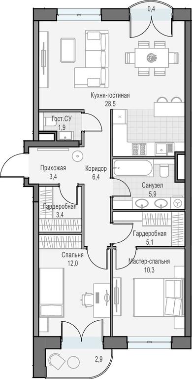 3-BD Apartment Sale, 78.9 sq. m. at Dostizhenie, Akademika Korolyova Street, 21, Moscow, Russia #1