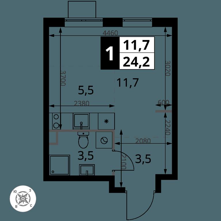Apartment Sale, 24.2 sq. m. at Pervy Sheremetevskij, Komsomolskaya Street, 16, Khimki, Moscow Region, Russia #1