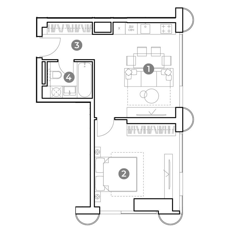 1-BD Apartment Sale, 46.1 sq. m. at Nametkin Tower, Namyotkina Street, 10А, Moscow, Russia #1