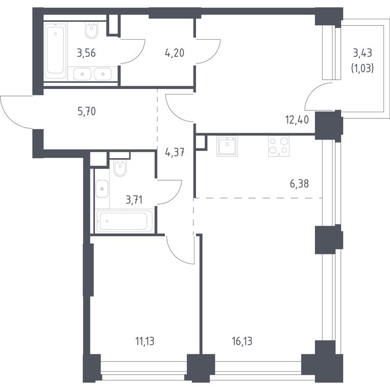 1-BD Apartment Sale, 68.61平方米 at Nova, Bratyev Fonchenko Street, вл21, Moscow, Russia #1 1-BD Apartment Sale, 68.61平方米 at Nova, Bratyev Fonchenko Street, вл21, Moscow, Russia #1