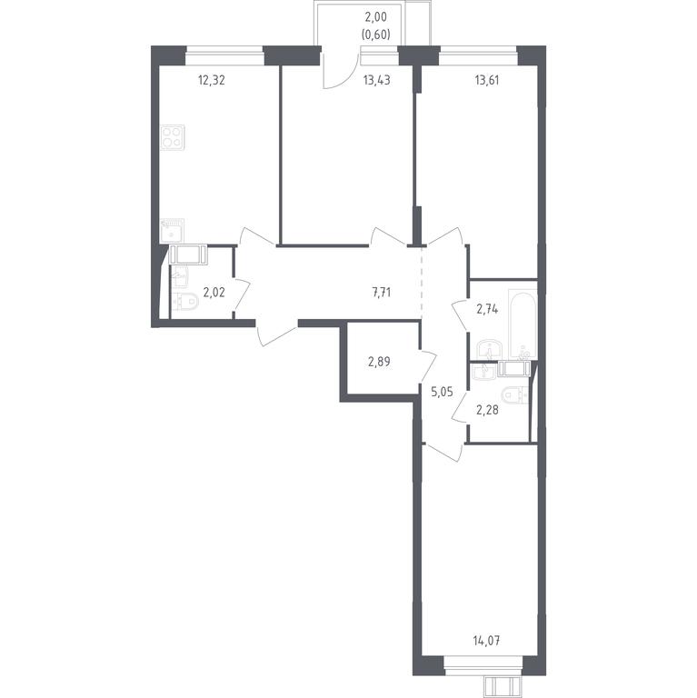 2-BD Apartment Sale, 76.9平方米 at Novoe Vnukovo, kvartal № 38, Kokoshkino Settlement, Moscow, Russia #1 2-BD Apartment Sale, 76.9平方米 at Novoe Vnukovo, kvartal № 38, Kokoshkino Settlement, Moscow, Russia #1
