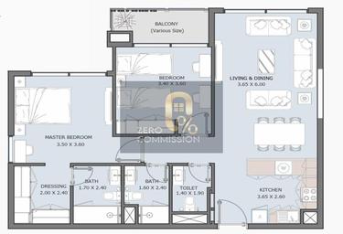 2-BD Apartment Sale, 900 sq. ft. at Royal Park By Reportage, Royal Park, Masdar City, Abu Dhabi, UAE #4