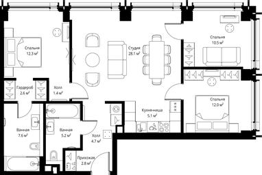 3-BD Apartment Sale, 92.3 sq. m. at Symphony 34, 2nd Khutorskaya Street, 38А, Moscow, Russia #3 3-BD Apartment Sale, 92.3 sq. m. at Symphony 34, 2nd Khutorskaya Street, 38А, Moscow, Russia #3
