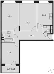 3-BD Apartment Sale, 75.3 sq. m. at Datskiy Kvartal, Datskiy Kvartal Residential Complex, posyolok Nagornoye, Mytishi Urban District, Moscow Region, Russia #4