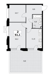 1-BD Apartment Sale, 61.1平方米 at Buninskie Kvartaly, Akademika Semyonova Street, 22, Moscow, Russia #4