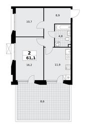 1-BD Apartment Sale, 61.1平方米 at Buninskie Kvartaly, Akademika Semyonova Street, 22, Moscow, Russia #3