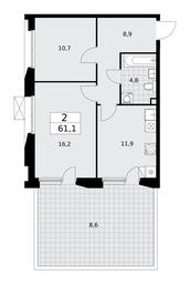 1-BD Apartment Sale, 61.1平方米 at Buninskie Kvartaly, Akademika Semyonova Street, 22, Moscow, Russia #2