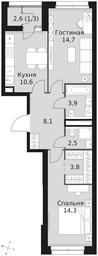 2-BD Apartment Sale, 59.2 sq. m. at Sky Garden, Stroitelny Drive, 9с6, Moscow, Russia #4