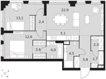 3-BD Apartment Sale, 79.1平方米 at Sydney City, Shenogina Street, 2, Moscow, Russia #3