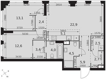 3-BD Apartment Sale, 79.1平方米 at Sydney City, Shenogina Street, 2, Moscow, Russia #2