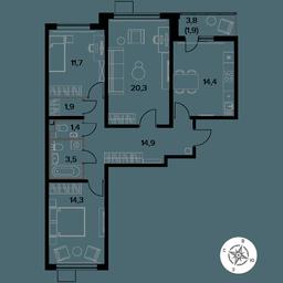 3-BD Apartment Sale, 84.3 sq. m. at Pervy Donskoj, zhiloy mikrorayon Sapronovo, derevnya Sapronovo, Leninskiy City District, Moscow Region, Russia #3