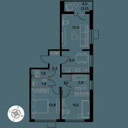 3-BD Apartment Sale, 63.2 sq. m. at Pervy Donskoj, zhiloy mikrorayon Sapronovo, derevnya Sapronovo, Leninskiy City District, Moscow Region, Russia #3
