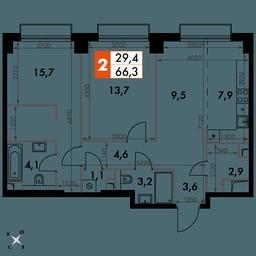 2-BD Apartment Sale, 66.3平方米 at Sydney City, Shenogina Street, 2, Moscow, Russia #4
