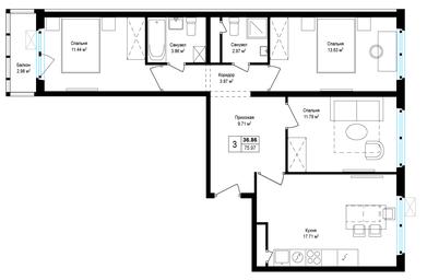3-BD Apartment Sale, 75.8 sq. m. at Eko Vidnoe 2.0, kvartal Tsentralny, 1, Kupelinka Subdistrict, derevnya Sapronovo, Leninskiy City District, Moscow Region, Russia #2 3-BD Apartment Sale, 75.8 sq. m. at Eko Vidnoe 2.0, kvartal Tsentralny, 1, Kupelinka Subdistrict, derevnya Sapronovo, Leninskiy City District, Moscow Region, Russia #2