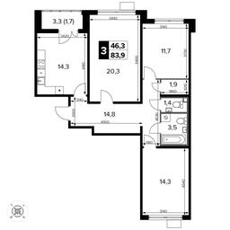 3-BD Apartment Sale, 83.9平方米 at Pervyi Leningradskiy, Pervy Leningradskiy Residential Complex, Moscow, Russia #4