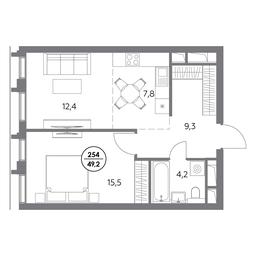 2-BD Apartment Sale, 49.2平方米 at Dom56, Fridrikha Engelsa Street, 56с1, Moscow, Russia #2