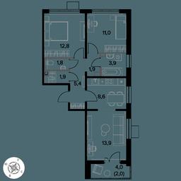 3-BD Apartment Sale, 63.2 sq. m. at Pervy Donskoj, zhiloy mikrorayon Sapronovo, derevnya Sapronovo, Leninskiy City District, Moscow Region, Russia #3
