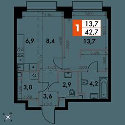 1-BD Apartment Sale, 42.7平方米 at Sydney City, Shenogina Street, 2, Moscow, Russia #4