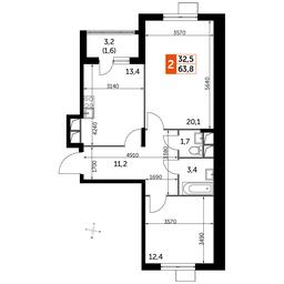 2-BD Apartment Sale, 63.7平方米 at Rimskiy, Rimskiy proyezd, 1, Settlement of Razvilka, Leninskiy City District, Moscow Region, Russia #2