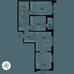 3-BD Apartment Sale, 67.2平方米 at Pervy Yuzhny, zhiloy kompleks Pervy Yuzhny, Leninskiy City District, Moscow Region, Russia #3