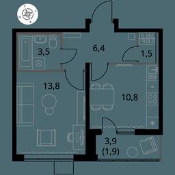 1-BD Apartment Sale, 37.9平方米 at Pervy Yuzhny, zhiloy kompleks Pervy Yuzhny, Leninskiy City District, Moscow Region, Russia #3