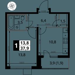 1-BD Apartment Sale, 37.9平方米 at Pervy Yuzhny, zhiloy kompleks Pervy Yuzhny, Leninskiy City District, Moscow Region, Russia #2