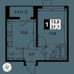 1-BD Apartment Sale, 37.7平方米 at Pervy Yuzhny, zhiloy kompleks Pervy Yuzhny, Leninskiy City District, Moscow Region, Russia #4
